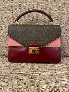 NW Michael Kors Tricolor Structured Top Handle Bag in Burgundy, Pink & Brown